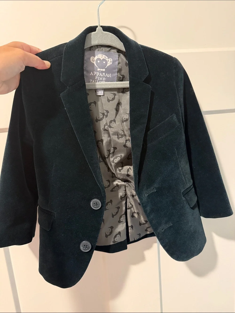Appaman Dark Teal Velvet Blazer with Monkey Lining